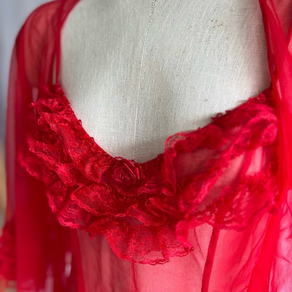 Vintage Ruffle Sheer Nightgown Robe Set Size L Sabrina Carpenter Style Teddy - Picture 6 of 12